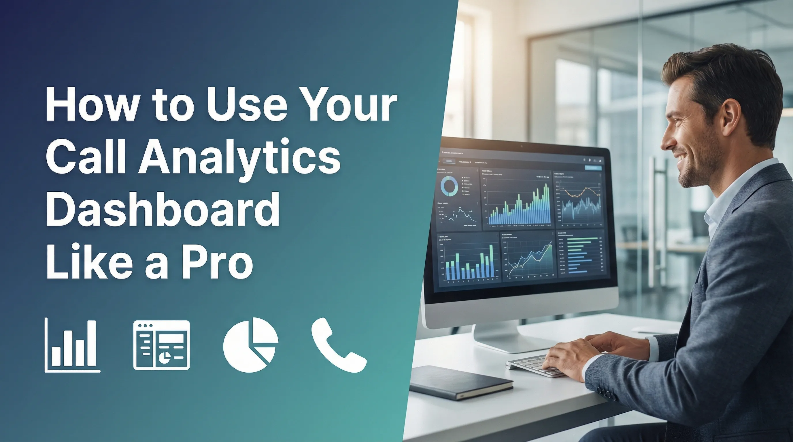 Business professional reviewing call analytics dashboard on computer screen
