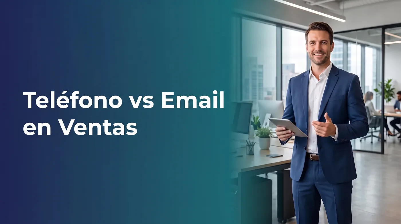 Profesional de ventas decidiendo entre una llamada telefónica y un correo